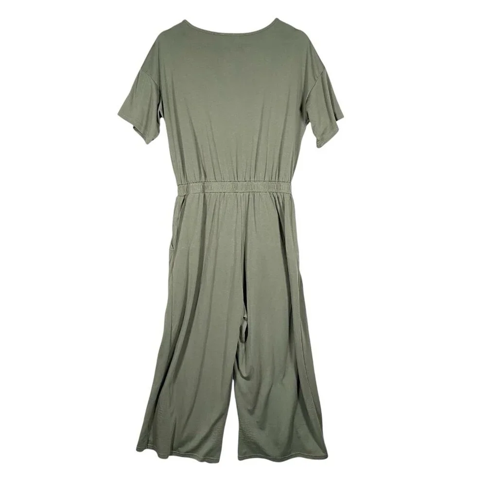 Umgee Wide Leg Crop Jumpsuit Size M Olive Moss Green Boho Beachy Resort Vacation - Picture 2 of 12